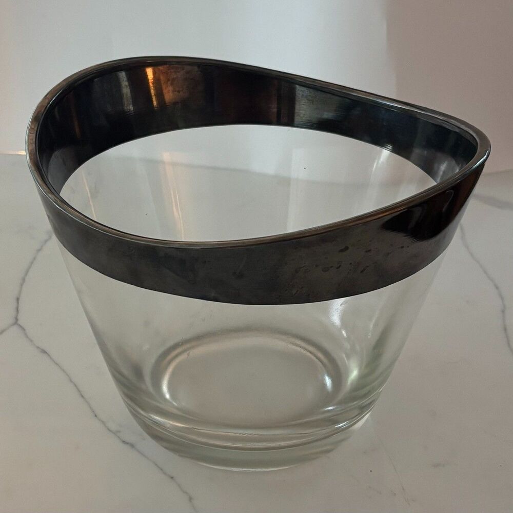 Vintage Dorothy Thorpe Sculptural Mid Century Modern Silver Band Ice Bucket Bowl